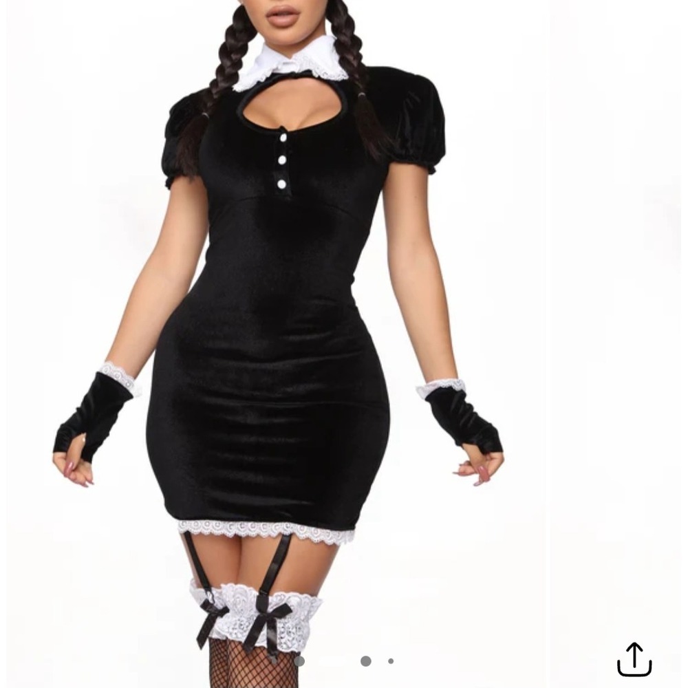 Fashion Nova‎ Woman Crush Wednesday Cosplay Black Velvet Dress Gloves Stockings